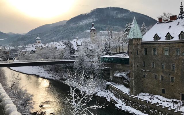 Winterlicher Ausblick aus dem Ybbszimmer